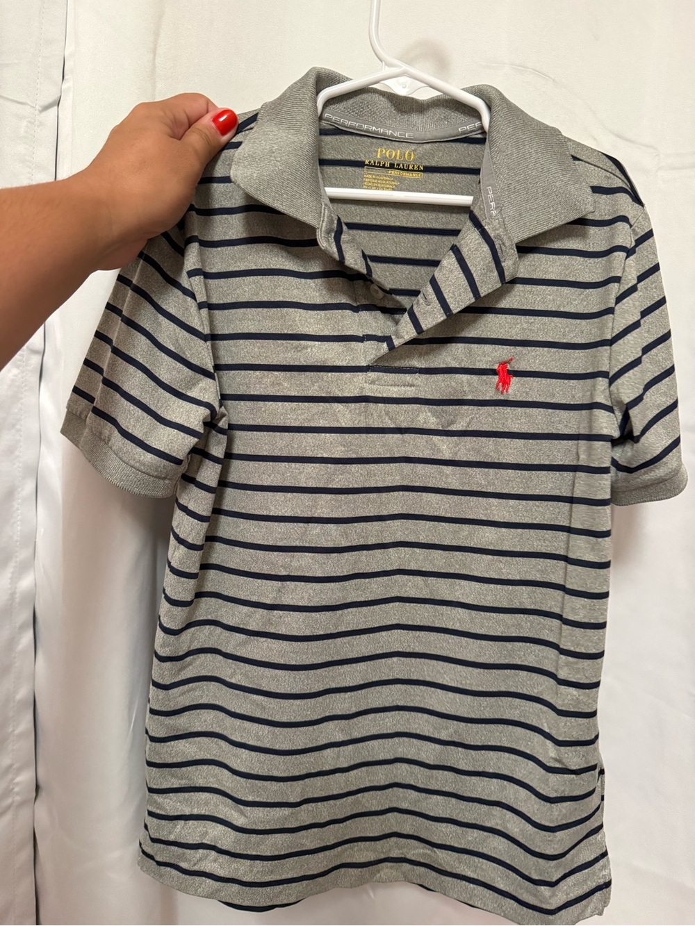 Ralph Lauren Gray & Navy Striped Polo with Red Pony